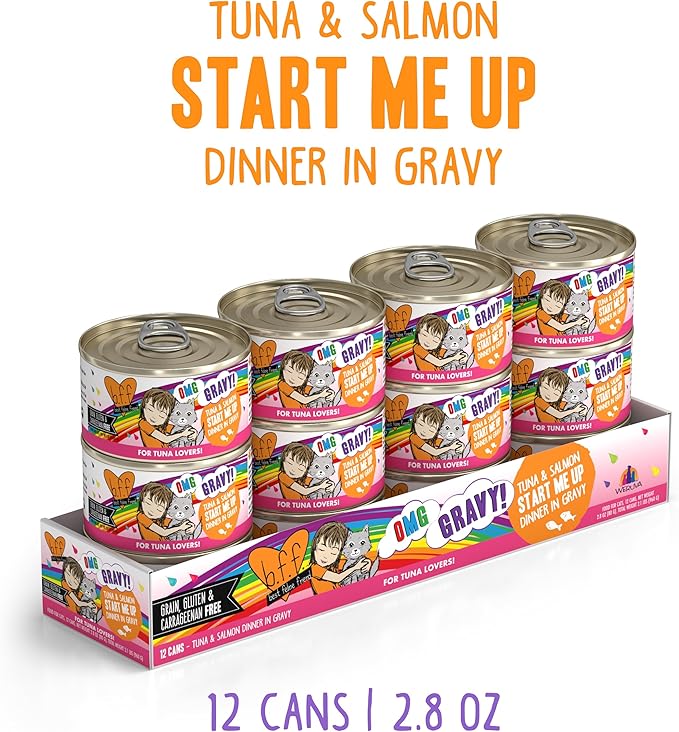 B.F.F. OMG - Best Feline Friend Oh My Gravy!, Tuna & Salmon Start Me Up with Tuna & Salmon, 2.8oz Can (Pack of 12)
