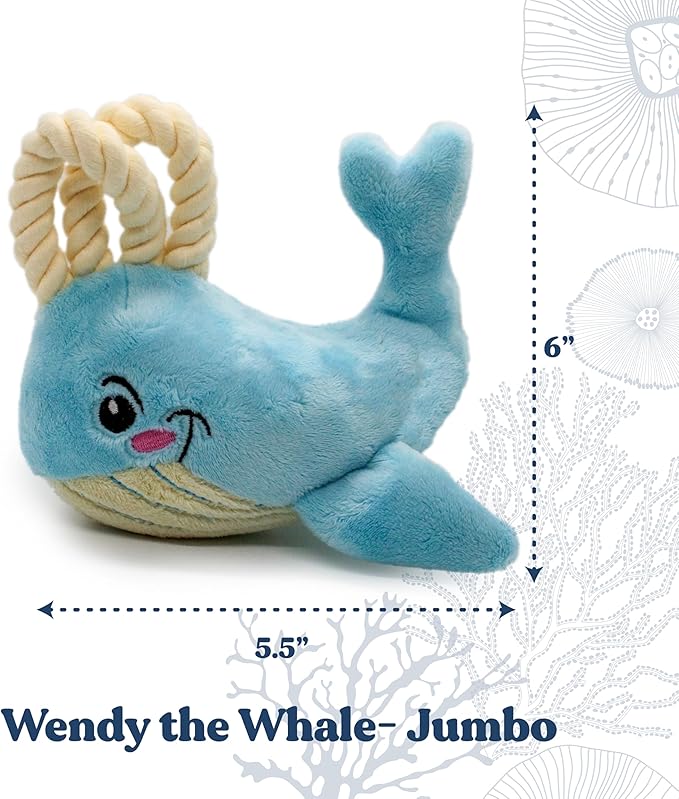 Dog Toys | Plush Whale Stuffed Animal with Rope for Dogs | Eco Friendly Toy - Easy to Clean and Made from Non Toxic Materials
