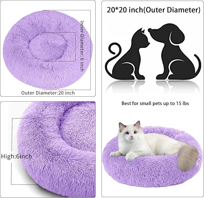 Dog Bed for Small Medium Large Dogs, 20 inch Calming Dogs Bed, Washable-Round Cozy Soft Pet Bed for Puppy and Kitten with Slip-Resistant Bottom