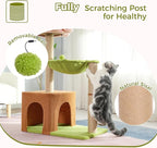 Flower Cat Tree 34 Inches Scratching Post Small Cat Tower for Large Cats, with 15.7”Large Hammock, Removable Top Bed and Wide Condo for Indoor Cats-Forest Brown