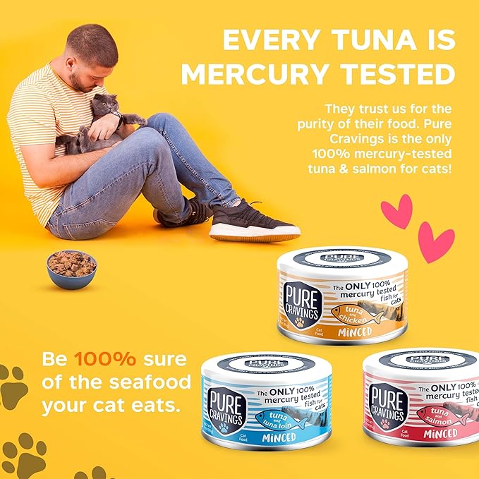 Minced Tuna Wet Canned Cat Food, 100% Mercury-Tested, Moist Can Fish for Cats, Grain-Free, Protein, Non-GMO, Variety Pack, 3oz, Pack of 12
