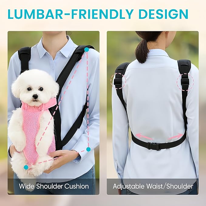 Dog Backpack Carrier, Pet Sling Front Backpack for Small Medium Dogs 10-16 Lbs, Legs Out, Adjustable Wearable Puppy Chest Travel Bag, Thick Straps & Cushion, Easy-Fit for Hiking/Walking/Camping