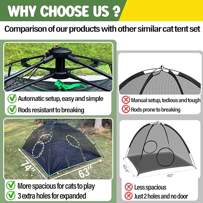 3-in-1 Outdoor Cat Enclosures, Portable Catio Green Cat Tents for Outside, Cat Tents with 1 Dome Tent,1 Straight Tunnel and 1 Cube, Outdoor Cat Playpen for Cats, Rabbits and Other Animals