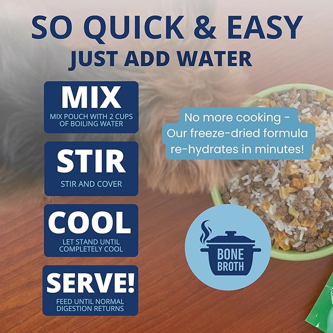 Under the Weather Bland Diet for Dogs | Easy to Digest for Sick Dogs |Always Be Ready| Contains Electrolytes - All Natural Freeze Dried 100% Human Grade Meats| 1 Pack- Chicken, Rice & Bone Broth - 6oz
