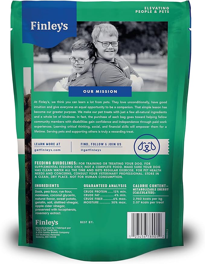 Finley's Soft Chew Dog Treat Training Bites Treats for Dogs Made in USA | Duck Recipe | All-Natural Protein Wheat Free Dog Treats | Healthy Dog Treat Bags | No Preservatives, 16 Ounce (Pack of 6)