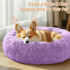 JOLLYVOGUE Small Dog & Cat Beds for Indoor Cats, Donut Cuddler Warming Soft Dog Beds with Anti-Slip Bottom, Round Calming Fluffy Plush Faux Fur Cushion Bed for Small Dogs (23", Purple)