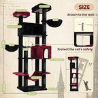 80.7''(205cm) Cat Tree for Indoor Cats, Large Cat Tower for Multi Adult Cats, Cat Tree House with Big Hammock, 2 Top Perches/Cat Condos/Baskets, 8 Scratching Posts, Black(Gothic) GCT034BR