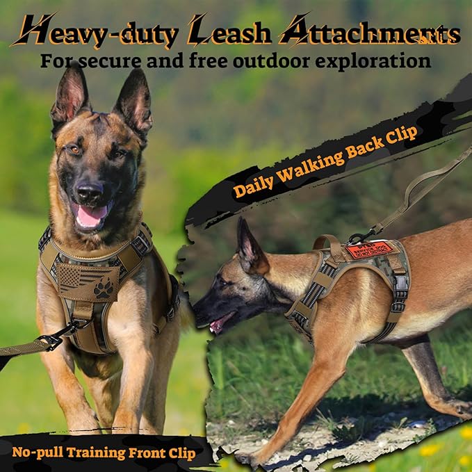 rabbitgoo Dog Harness for Large Dogs No Pull, Tactical Service Pet Vest with Molle and Control Handle, Adjustable and Reflective Military Harness for Easy Walking and Training, Desert camo, L