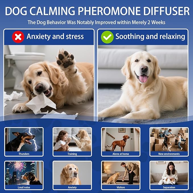 Dog Pheromone Calming Diffuser: Relaxing Pheromone for Dogs Relief Stress Anxiety Fighting Scratching Barking, Dog Calming Pheromone Diffuser Kit with 1 Plug in Diffuser+2 Refill 48ml (3in1)