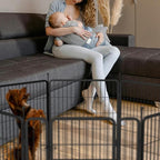 mestyl Dog Play Pen Indoors, Heavy Duty Metal Puppy Playpen, Portable Dog Exercise Pen Temporary Pet Fence with 2 Gate, 32" Height 16 Panels Foldable Dog Kennel for Large/Medium/Small Dogs