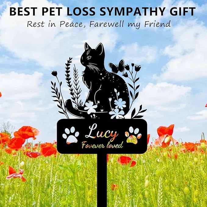 Custom Cat Memorial Grave Marker Stake Personalized Cat Memorial Garden Stake Pet Loss Sympathy Gift Outdoor Memorial Engraved Sign Cat Headstones Metal Sign Pet Plaque Yard Stake