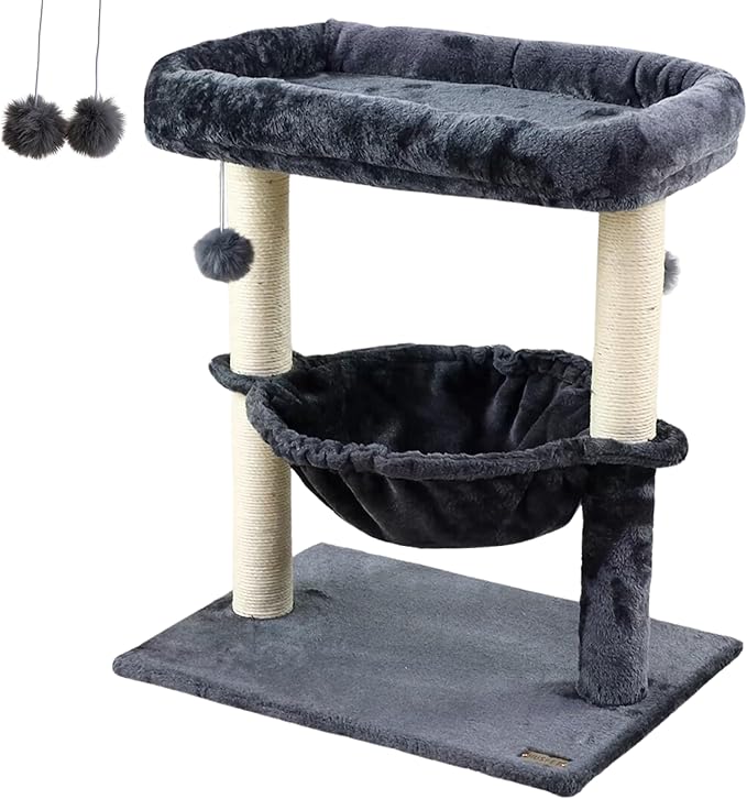 24-inch Cat Tree for Indoor Cats & Kittens – Multi-Level Cat Tower with Hammock & Scratching Post – Sturdy Perch for Large Cats – Space-Saving Small Cat Bed (Dark Gray)