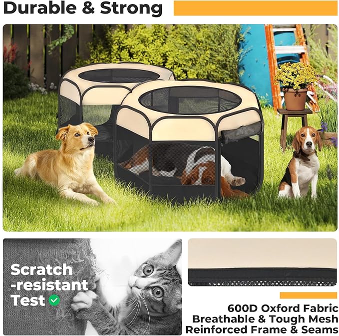 2-in-1 XLarge Pop Up Dog Cat Playpen, Detachable into 2 Separate Pens, Assembly-Free Portable Puppy House Collapsible Crates Pet Pen Tent Kennel Kitten Enclosure Cage Indoor Outdoor Foldable(L)