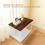 DWANTON Dog Crate Furniture with Cushion, Wooden Kennel Table with Double Doors, Indoor Dog House, Large Size, 38.5" L, White+Rustic Brown