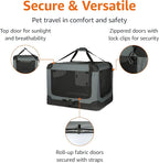 Amazon Basics 4-Doors Portable Soft-Sided Folding Travel Crate Kennel for cat, Dog, and Other Small Animals, Grey, S 26" x 18" x 18"