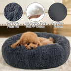 Dog Calming Beds for Medium Large Dogs Round Donut Washable Puppy Dog Bed, Anti-Slip Faux Fur Fluffy Donut Cuddle Anxiety Cat Pet Bed(36" Dark Grey)