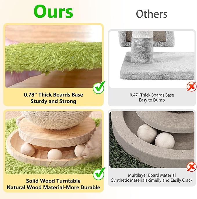 Mushroom Cat Scratching Post Cat Tree, 21.5‘’ H Cute Cat Scratcher Tower with Durable Solid Wood Turntable Toy, Mushroom Scratch Post Cat Toys Cat Sisal Scratcher with Catnip for Indoor Cats