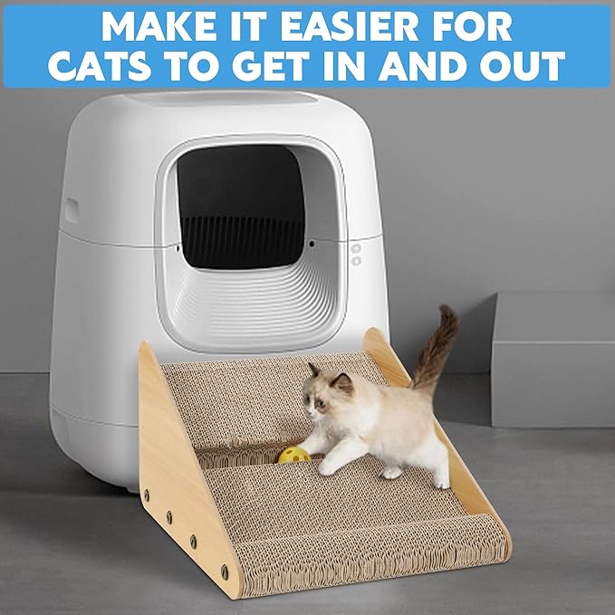 ROYALAY Litter Box Ramp for Elder Cats & Kitten,Corrugated Paper Cat Scratcher Post, Cat Scratching Board with a Ball for Control Cat Litter Suitable for the Second Generation Automatic Cat Litter Box