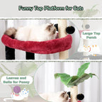 Cat Tree for Indoor Cats Large Adult, Heavy Duty Cat Tower for Big Cats, Cat Tree House with Self Groomer Brush, Big Padded Top Perch, Scratching Post, Hammock, Black and red GCT011MU