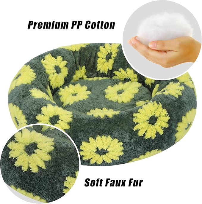 Calming Dog Bed, Dog Beds Fits up to 15 lbs Pets, Fluffy Donut Dog & Cat Bed Washable, Round Anti Anxiety Dog Bed, Small Dog Bed with Non-Slip Bottom (Yellow, 20" x 20")