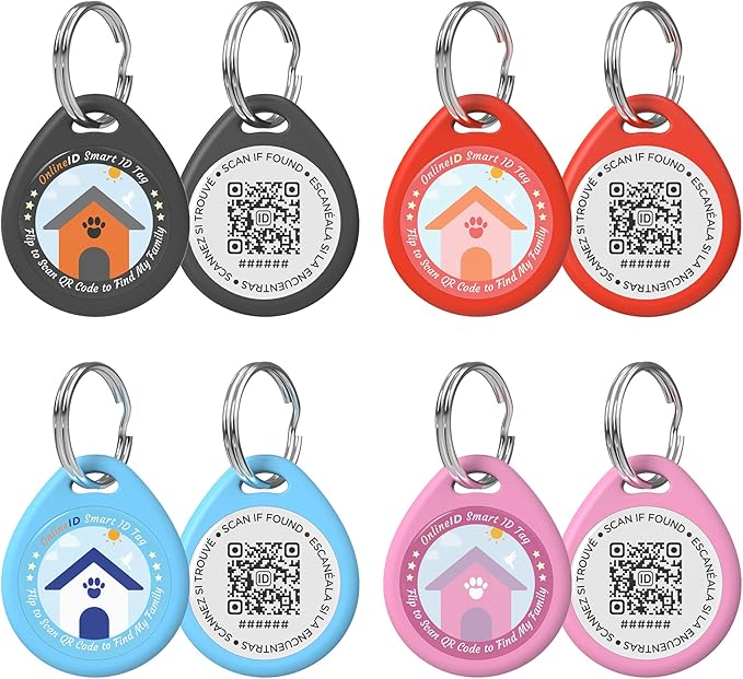 4 Pack Personalized Dog Tags,QR Code Pet ID Tags with Online Profile systerm,Editable Any Names and Phone numbles,Black&Red&Blue&Pink,L