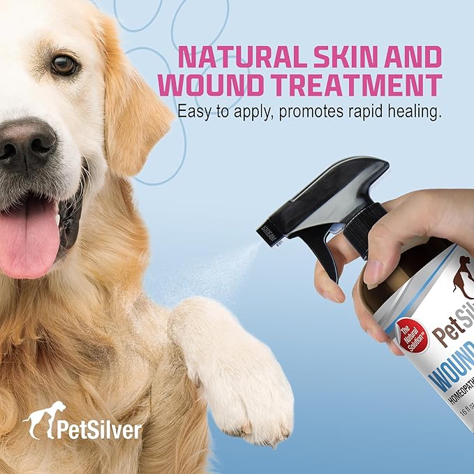 PetSilver Wound & Skin Spray - Dog Wound Spray, Hot Spot, Allergy Relief for Dogs, Itch Spray for Cats - Natural Skin Soother - Chelated Silver, Superior to Colloidal Silver - Made in USA - 16 fl oz