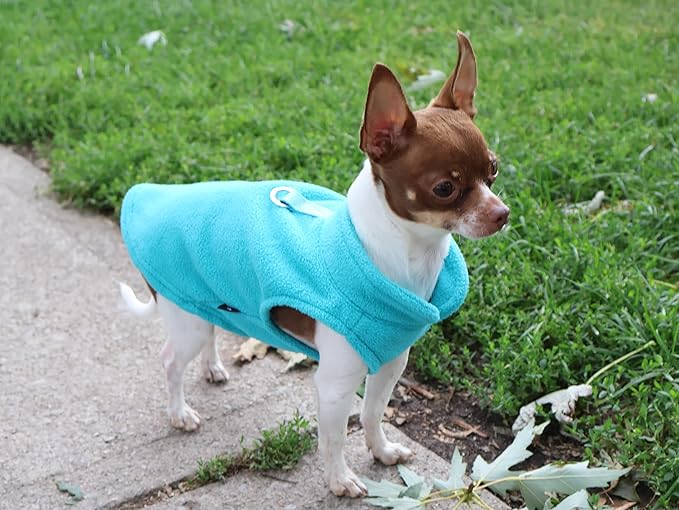 JACKO & CO - Fleece Vest Sweater with Leash Ring - Soft Lightweight Breathable for Puppies Small Medium Dogs, Kitten, Cats, Chihuahua - Warm for Fall/Autumn/Winter (Turquoise, Medium 6-10lbs)