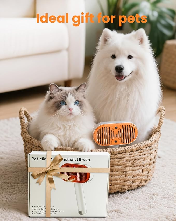 Cat Steam Brush, Self Cleaning Cat Brush for Shedding, 3 in 1 Pet Spray Hair Removal Comb, Pet Steam Brushes for Long and Short Haired Dog, Cool Mist Only