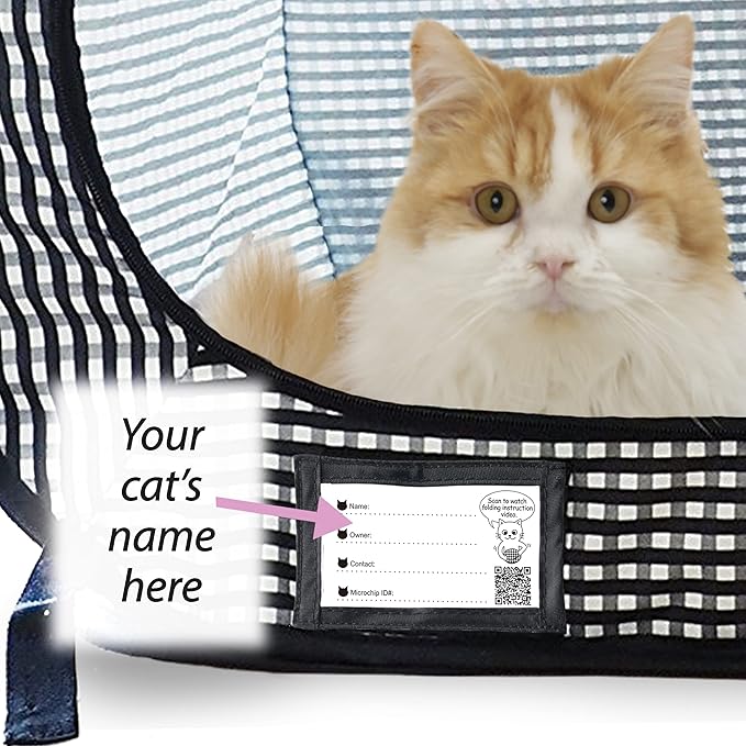 Necoichi Stress-Free Enclosure Cat Travel Carrier Cage 31.8" L x 20.0" W x 20.0" H with Litter Box Set Collapsible Gray White Stripes | Pop up Kannel, Crates