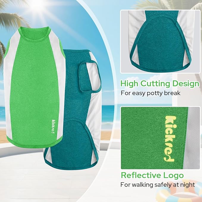 2 Pack Dog Shirts, Breathable Dog Clothes, Summer Sun Protection Pet Sleeveless Vest, Lightweight Stretchy Tank Top T-Shirts for Large Medium Dogs-Green White+Blue White (M)