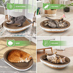 4PCS 2 Corrugated Cat Scratcher Lounge Bowl,1 Scratching Pad Cardboard with House,1 Brush, Oval Cat Bed for 2 Cats, Scratch Board for Cats, Cute Round Cat Lounger Scratcher for Furniture Protection