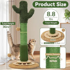 OTOB 36" Tall Cat Cactus Scratching Post, Natural Sisal Rope Cat Scratcher Post, Vertical 6-in-1 Interactive Turntable Cat Scratch Post with Soft Ball Toys, Protect Your Furniture (Green/Brown)