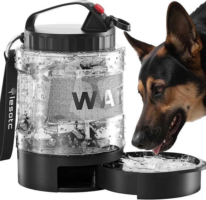 lesotc Dog Travel Water Bottle Portable with Pull-Out Drinking Bowl, 77oz Large Travel Water Bowl Dispenser for Dogs Camping Essentials Hiking Beach Road Trip Park Walking On The Go Must Haves, Black