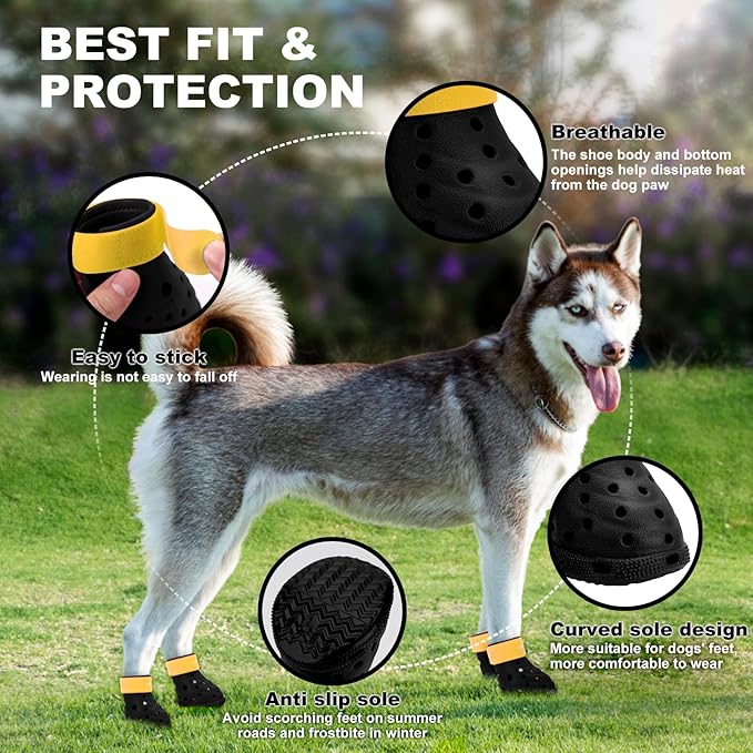 Dog Shoes Breathable Dog Shoe for Hot Pavement, Dog Booties and Paw Protectors, Non-Slip Waterproof Dog Sandals Boots (Black+Yellow, S: (2.3’’x1.8'')(L*W))