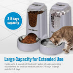 Automatic Cat Feeder Dog Water Bowl Dispenser – 2-Pack Automatic Dog Feeder with Silicone Mat, Pet Toothbrush – Safe Non-BPA Materials – Large Capacity for Small and Medium Animals Grey