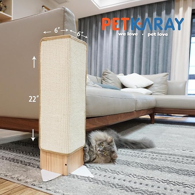 PETKARAY Couch Corner Cat Scratcher, 22" Corner Scratching Post Wall Scratcher, Sisal Furniture Protector for Sofa with Reversible Base, Small