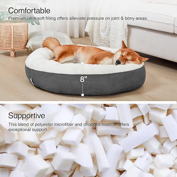 Love's cabin Round Donut Cat and Dog Cushion Bed, 30in Pet Bed for Medium or Large Dogs, Anti-Slip & Water-Resistant Bottom, Soft Durable Fabric Pet beds, Washable Calming Cat & Dog Bed Dark Grey