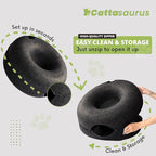 CATTASAURUS Peekaboo Cat Cave for Multiple & Large Cats Up to 30-45 Lbs, Scratch Detachable & Washable Tunnel Bed, Comfy Donut Cat Cave (Light Gray + Dark Gray, Large)