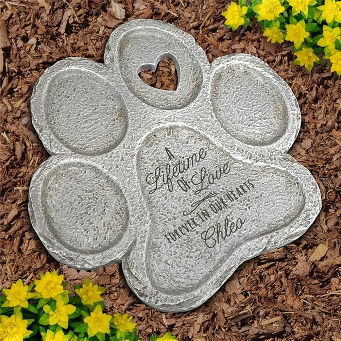GiftsForYouNow Engraved Lifetime of Love Paw Print Stone, Personalized Pet Memorial Garden Stone for Dogs, Small, 7"