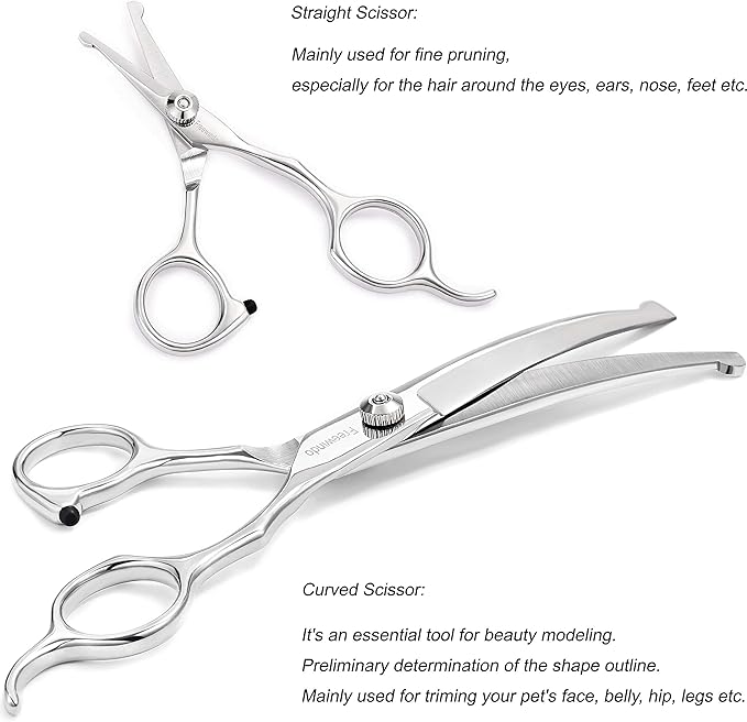 Dog Grooming Scissors Kit, Safety Round Tip, Heavy Duty Stainless Steel Dog Scissors and Nail Clippers, 6 in 1 Dog Grooming Kit
