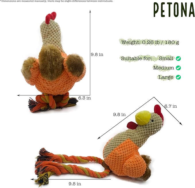 Squeaky Plush Dog Toys, Tug of War Dog Toy, Chicken Plush Puppy Toys with Pull Rope, Interactive Dog Toys for Small, Middle, and Big Dogs (Hen)