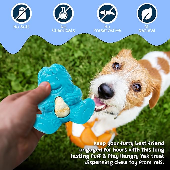 Yeti Puff and Play Dog Toy, Dog Chew Holder, Fun Stimulating Chew Toy for Teething, Behavior Training for Light to Moderate Chewers (Blue - Yeti)