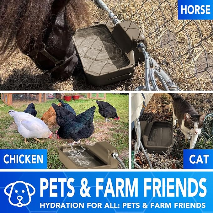 Automatic Dog Water Bowl Dispenser 1 Gallon - Outdoor Pet Water Bowl Feeder for Dogs, Livestock, Chicken - Auto Fill - Food Grade Material - Easy to Install - Brown