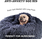 Himax Medium Dog Bed, Round Dog Bed with Blanket Attached, Comfort Fluffy Calming Dogs Beds Washable (20"/26"/35") Deep Grey