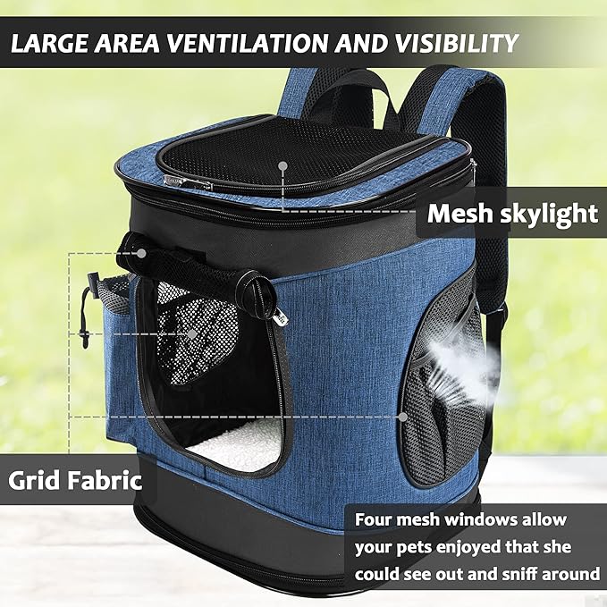 Kritter Planet Pet Carrier Backpack for Cats Dogs, Breathable Pet Backpack with 4 Mesh Window, Portable Pet Carrier for Camping