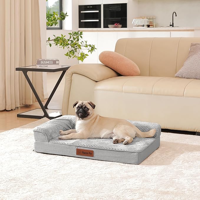 Orthopedic Dog Bed Medium Size Dog, 3 Inch Memory Foam Pet Bed for Small and Medium Dogs, Washable Removable Cover, Nonskid Bottom, Waterproof, 35x23 Inches, M Light Grey