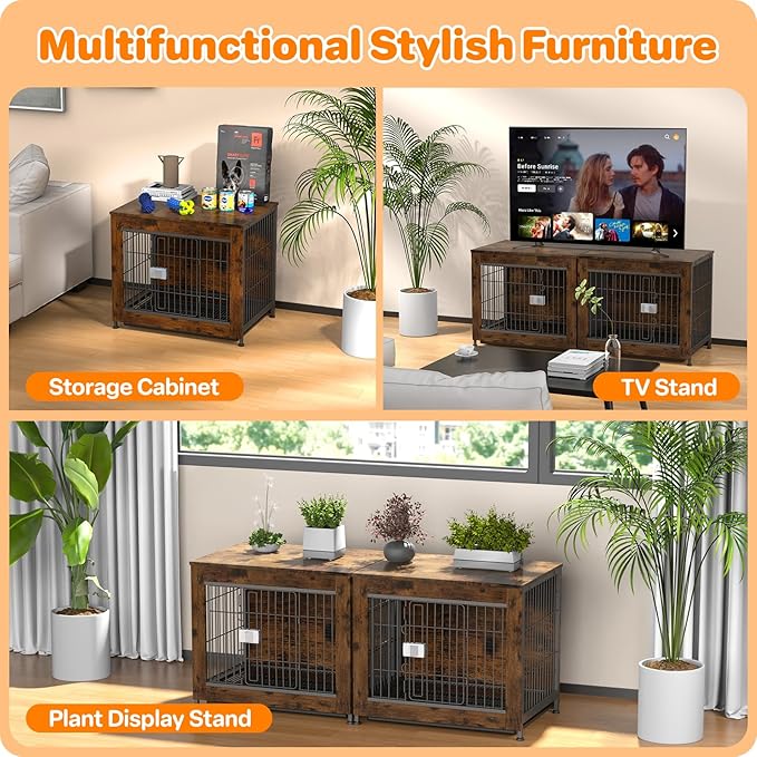 Dog Crate Furniture, Wooden Dog Crate 27in, Decorative Cage with End Table for Dog Indoor Kennel, High Anxiety Dog, Escape-Proof Locks for All Breeds