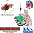 Pets First Cat Toy NFL CLEVELAND BROWNS FOOTBALL FIELD CAT SCRATCHER TOY with CATNIP Filled Plush FOOTBALL Toy & Feather Cat Toy hanging, with Jingle Bell INTERACTIVE BALL Cat Chasing 5-in-1 KITTY Toy
