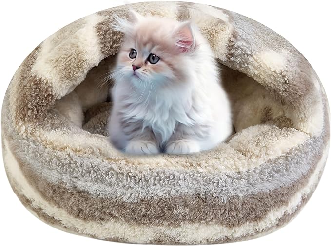 Dog Beds for Small Dogs, Cat Bed Cave, Washable Cute Cat Bed, Cozy Nook Pet Bed for Dogs or Cats, Anti-Slip Puppy Bed Fits up to 22 lbs Pets(Khaki Texture, 24" x 24")