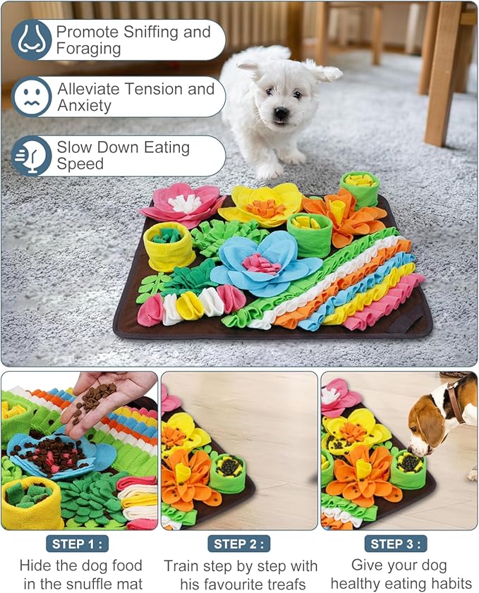 Snuffle Mat for Dogs, Pet Treats Feeding Mat, 20 x 20 inch for Medium & Large, Felt Wool Dog Feeding Mats for Slow Feed, Relieve Anxiety, with Anti-Slip Botton, Brown